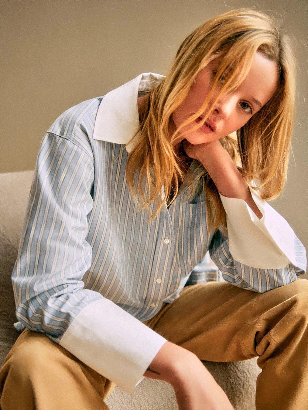 Sézane Bilma Shirt Striped Poplin Blue & White